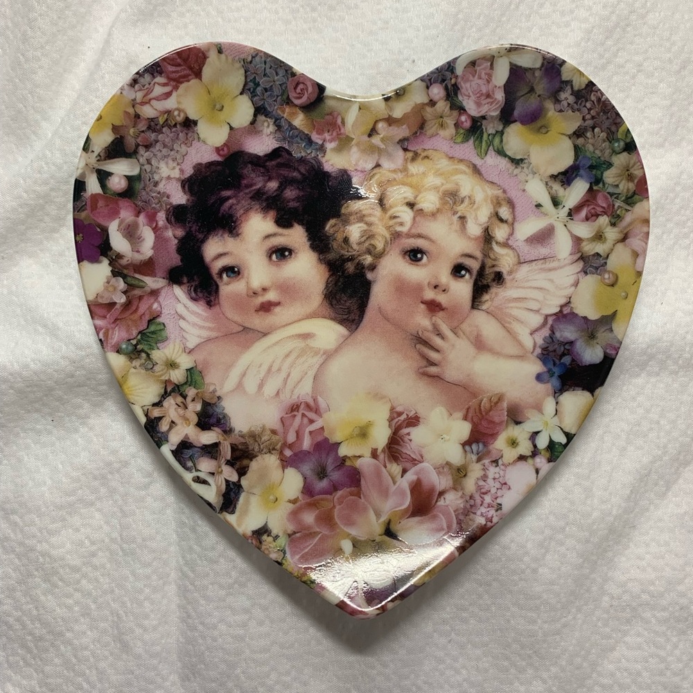Valentines Vintage Collectable Heart Shaped Angel Cherub Plate